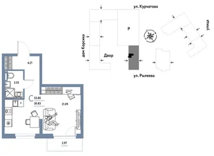 Планировка Студия, 33.78 м² ЖК «Остров-сад»
