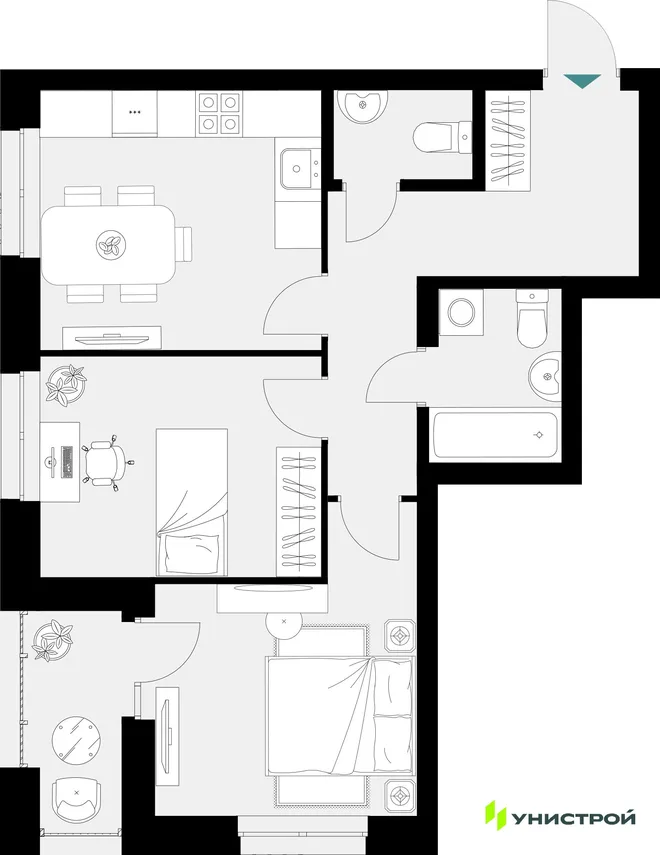 Планировка 2-комн. квартира, 55.95 м² ЖК «Уникум на Амирхана» Планировка 2-комн. квартира, 55.95 м² ЖК «Уникум на Амирхана»