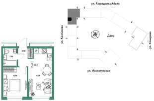 Планировка 2-комн. квартира, 35.17 м² ЖК «Страна.Парковая»