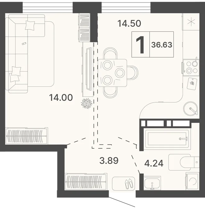 Планировка 1-комн. квартира, 36.63 м² ЖК «Светский лес» Планировка 1-комн. квартира, 36.63 м² ЖК «Светский лес»