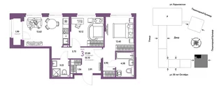 Планировка 3-комн. квартира, 57.09 м² ЖК «Сердце Сибири»