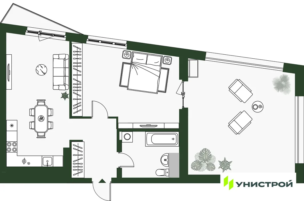 Планировка 1-комн. квартира, 63.48 м² ЖК «Парковый квартал 2.0»