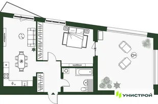Планировка 1-комн. квартира, 63.48 м² ЖК «Парковый квартал 2.0»