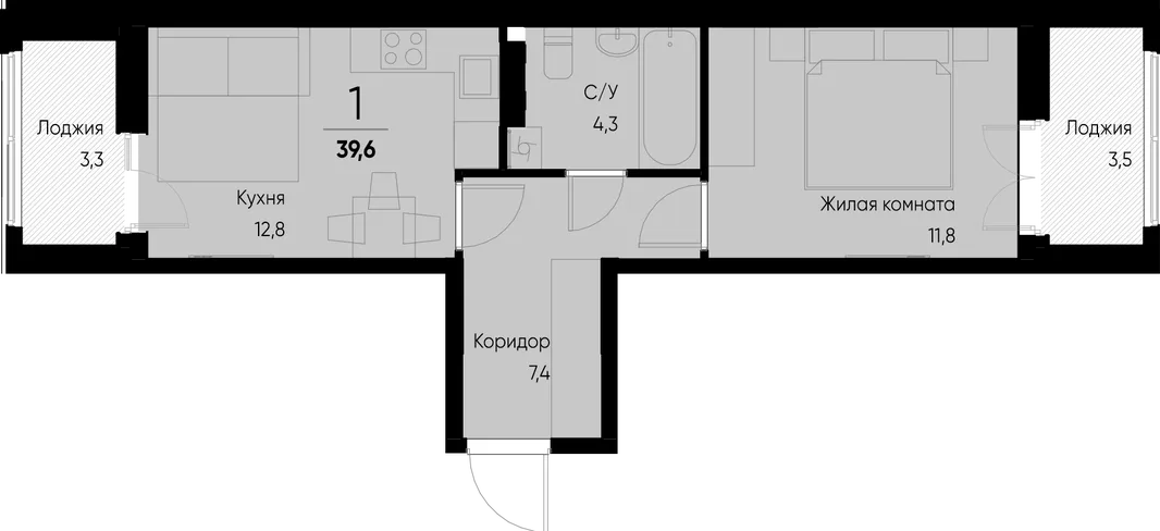 Планировка 1-комн. квартира, 43.1 м² ЖК «Васильевский остров»