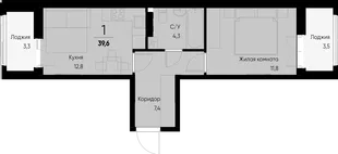Планировка 1-комн. квартира, 43.1 м² ЖК «Васильевский остров»