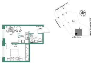 Планировка 2-комн. квартира, 30.36 м² ЖК «Страна Прибрежная»