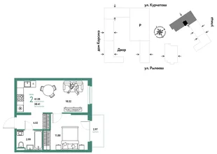 Планировка 2-комн. квартира, 41.56 м² ЖК «Остров-сад»
