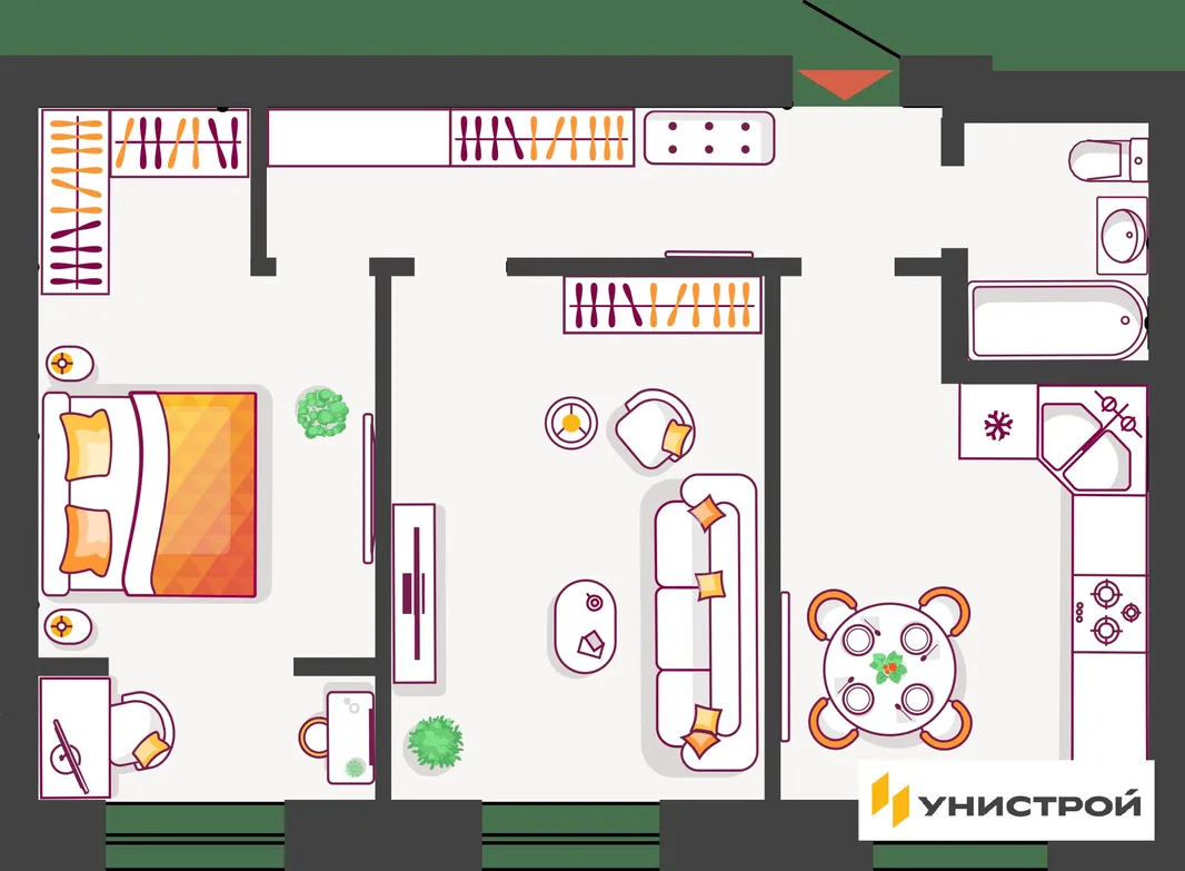Планировка 2-комн. квартира, 61.8 м² ЖК «Южный бульвар 2»