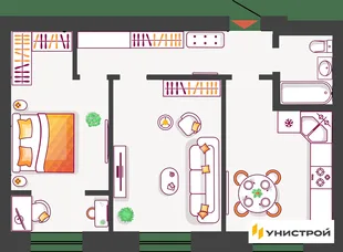 Планировка 2-комн. квартира, 61.8 м² ЖК «Южный бульвар 2»