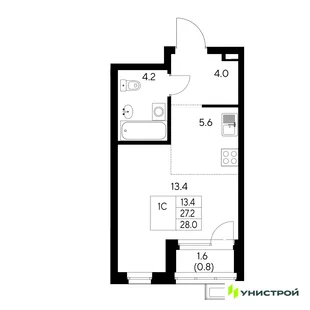 Планировка 1-комн. квартира, 28 м² ЖК «Стадиум»