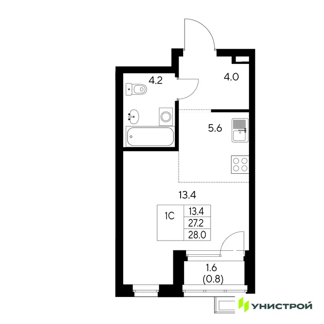 Планировка 1-комн. квартира, 28 м² ЖК «Стадиум»