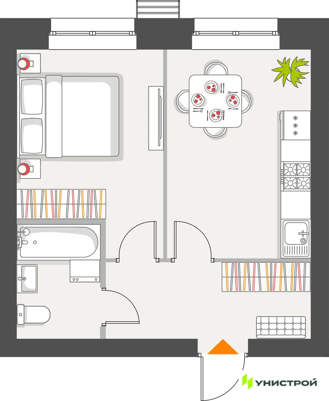 Планировка 1-комн. квартира, 35.24 м² ЖК «Атмосфера»