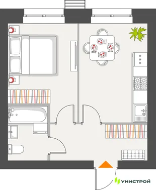 Планировка 1-комн. квартира, 35.24 м² ЖК «Атмосфера»