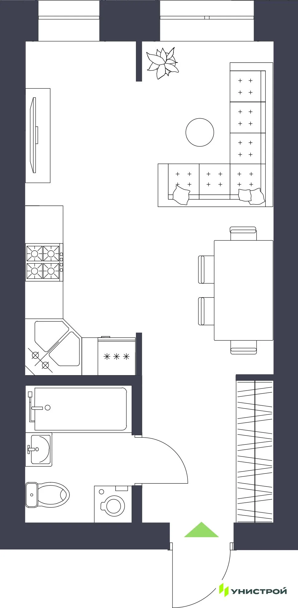 Планировка 1-комн. квартира, 29.61 м² ЖК «Царёво City»