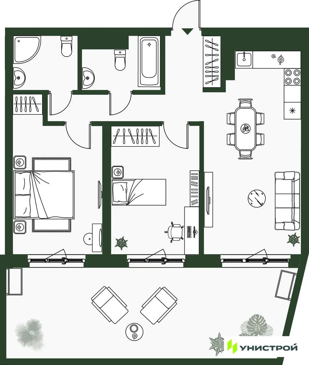 Планировка 2-комн. квартира, 68.47 м² ЖК «Парковый квартал 2.0»