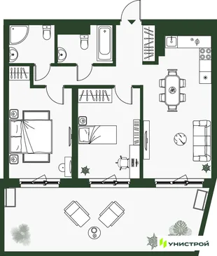 Планировка 2-комн. квартира, 68.47 м² ЖК «Парковый квартал 2.0»