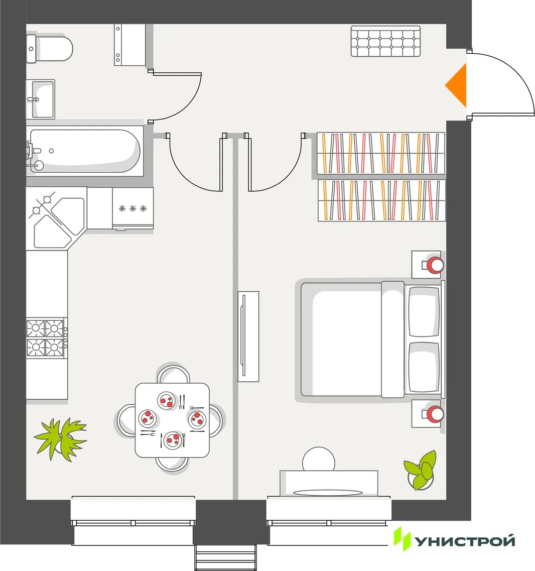 Планировка 1-комн. квартира, 40.63 м² ЖК «Атмосфера»