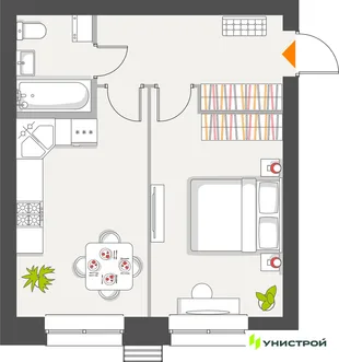 Планировка 1-комн. квартира, 40.63 м² ЖК «Атмосфера»