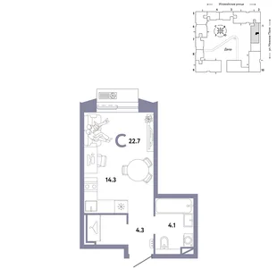 Планировка Студия, 22.7 м² ЖК «Страна.Заречная»