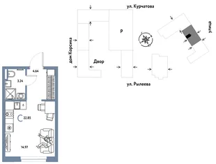 Планировка Студия, 23.03 м² ЖК «Остров-сад»
