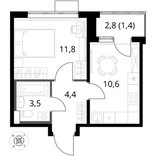 Квартира 1-комн. квартира, 31.7 м² ЖК «1-й Шереметьевский» Фото 1 Квартира 1-комн. квартира, 31.7 м² ЖК «1-й Шереметьевский» Фото 1