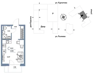 Планировка Студия, 25.39 м² ЖК «Остров-сад»