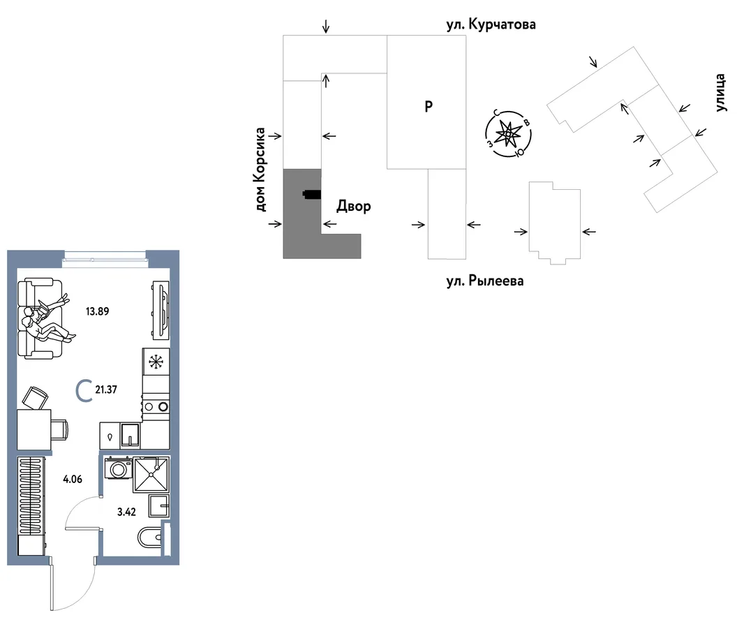 Планировка Студия, 21.37 м² ЖК «Остров-сад»