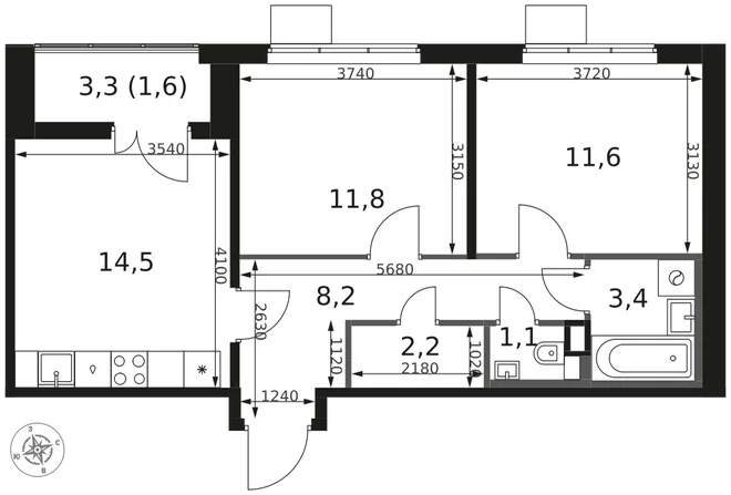 Планировка 2-комн. квартира, 54.4 м² ЖК «1-й Химкинский» Планировка 2-комн. квартира, 54.4 м² ЖК «1-й Химкинский»