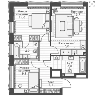 Квартира 3-комн. квартира, 63.9 м² ЖК «Фордевинд» Фото 1 Квартира 3-комн. квартира, 63.9 м² ЖК «Фордевинд» Фото 1