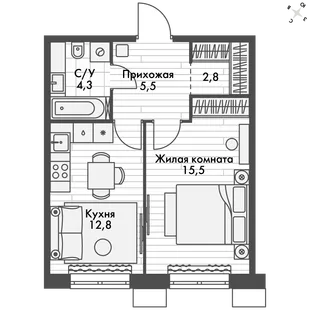 Квартира 1-комн. квартира, 40.9 м² ЖК «Флагман» Фото 1 Квартира 1-комн. квартира, 40.9 м² ЖК «Флагман» Фото 1