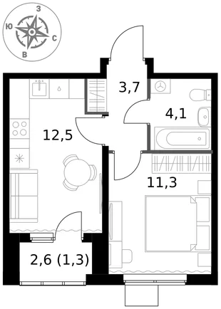 Квартира 1-комн. квартира, 32.9 м² ЖК «1-й Ясеневский» Фото 1 Квартира 1-комн. квартира, 32.9 м² ЖК «1-й Ясеневский» Фото 1