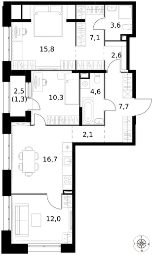 Квартира 3-комн. квартира, 83.8 м² ЖК «1-й Саларьевский» Фото 1 Квартира 3-комн. квартира, 83.8 м² ЖК «1-й Саларьевский» Фото 1