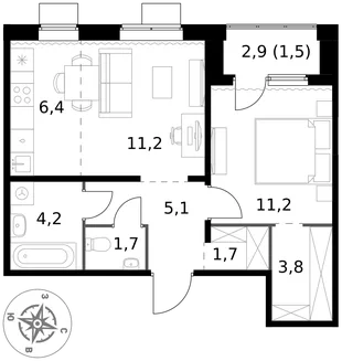 Квартира 2-комн. квартира, 46.8 м² ЖК «1-й Ясеневский» Фото 1