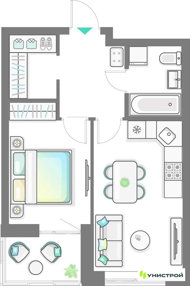 Планировка 2-комн. квартира, 40.51 м² ЖК «Лето»