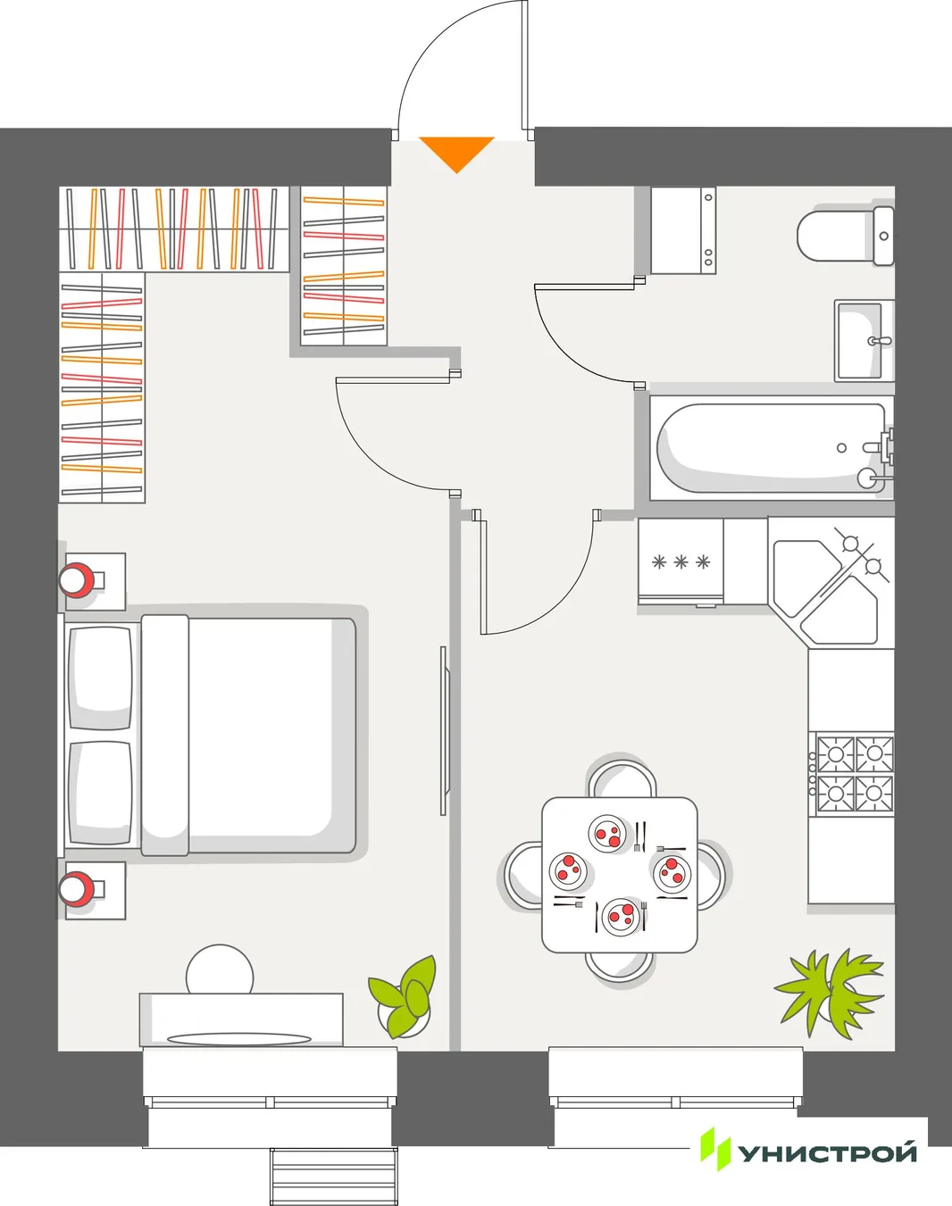 Планировка 1-комн. квартира, 34.66 м² ЖК «Атмосфера»