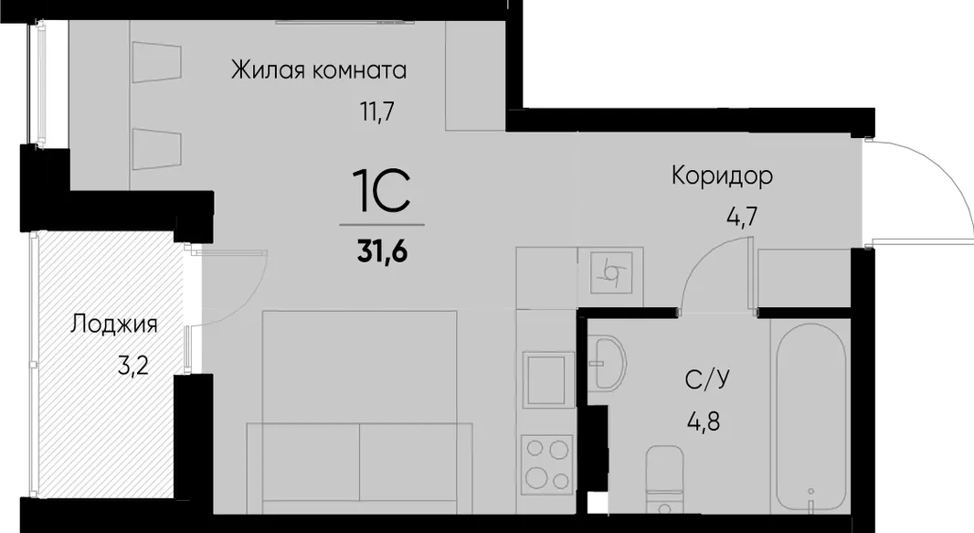 Планировка Студия, 31.4 м² ЖК «Васильевский остров»