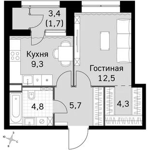 Квартира 1-комн. квартира, 38.3 м² ЖК «Sky Garden» Фото 1