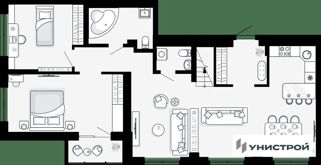 Планировка 3-комн. квартира, 121.16 м² ЖК «Небосклоны»