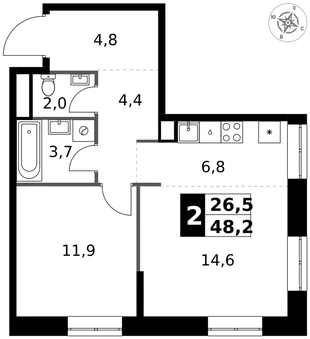 Квартира 2-комн. квартира, 48.2 м² ЖК «1-й Измайловский» Фото 1 Квартира 2-комн. квартира, 48.2 м² ЖК «1-й Измайловский» Фото 1