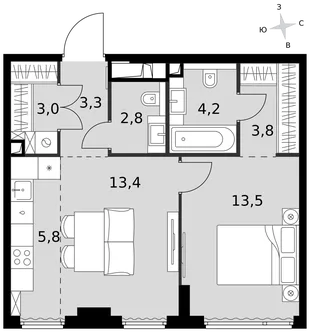 Квартира 2-комн. квартира, 49.8 м² ЖК «Sydney City» Фото 1 Квартира 2-комн. квартира, 49.8 м² ЖК «Sydney City» Фото 1