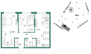 Планировка 2-комн. квартира, 62.88 м² ЖК «Страна.Парковая»