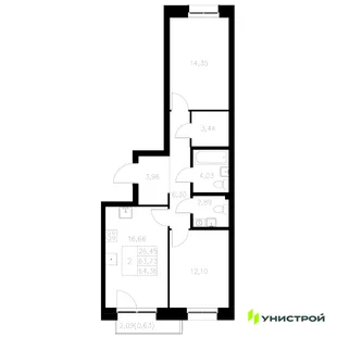 Планировка 2-комн. квартира, 64.36 м² ЖК «Statum»
