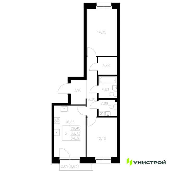 Планировка 2-комн. квартира, 64.36 м² ЖК «Statum» Планировка 2-комн. квартира, 64.36 м² ЖК «Statum»