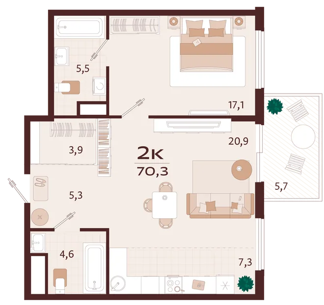 Планировка 2-комн. квартира, 70.3 м² ЖК «Роялта» Планировка 2-комн. квартира, 70.3 м² ЖК «Роялта»