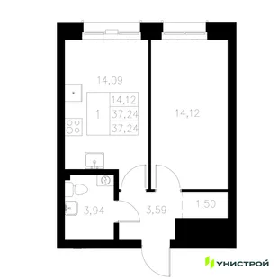 Планировка 1-комн. квартира, 37.24 м² ЖК «Statum»