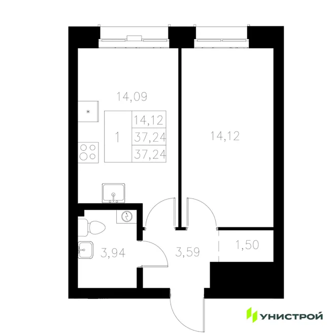 Планировка 1-комн. квартира, 37.24 м² ЖК «Statum» Планировка 1-комн. квартира, 37.24 м² ЖК «Statum»