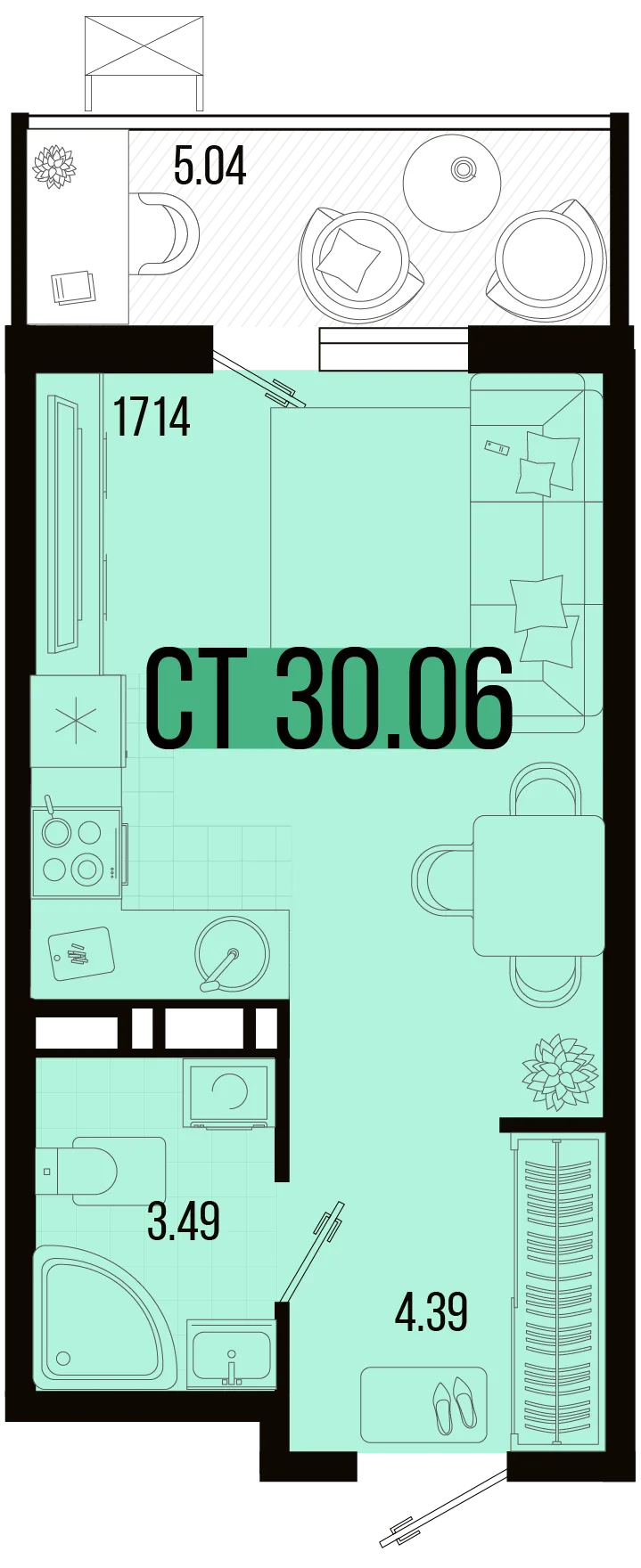 Планировка Студия, 27.54 м² ЖК «Цветной бульвар»