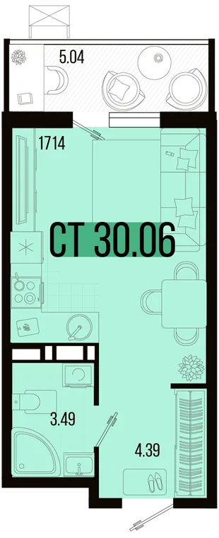 Планировка Студия, 27.54 м² ЖК «Цветной бульвар»