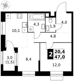 Квартира 2-комн. квартира, 47 м² ЖК «1-й Измайловский» Фото 1 Квартира 2-комн. квартира, 47 м² ЖК «1-й Измайловский» Фото 1