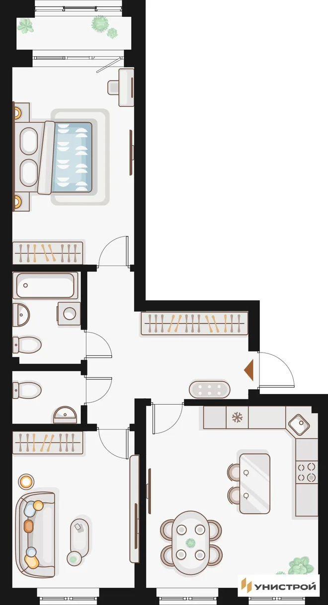 Планировка 2-комн. квартира, 72.93 м² ЖК «Жилой кластер Q на Кулагина»